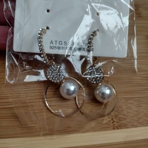Gold diamond and pearl earrings